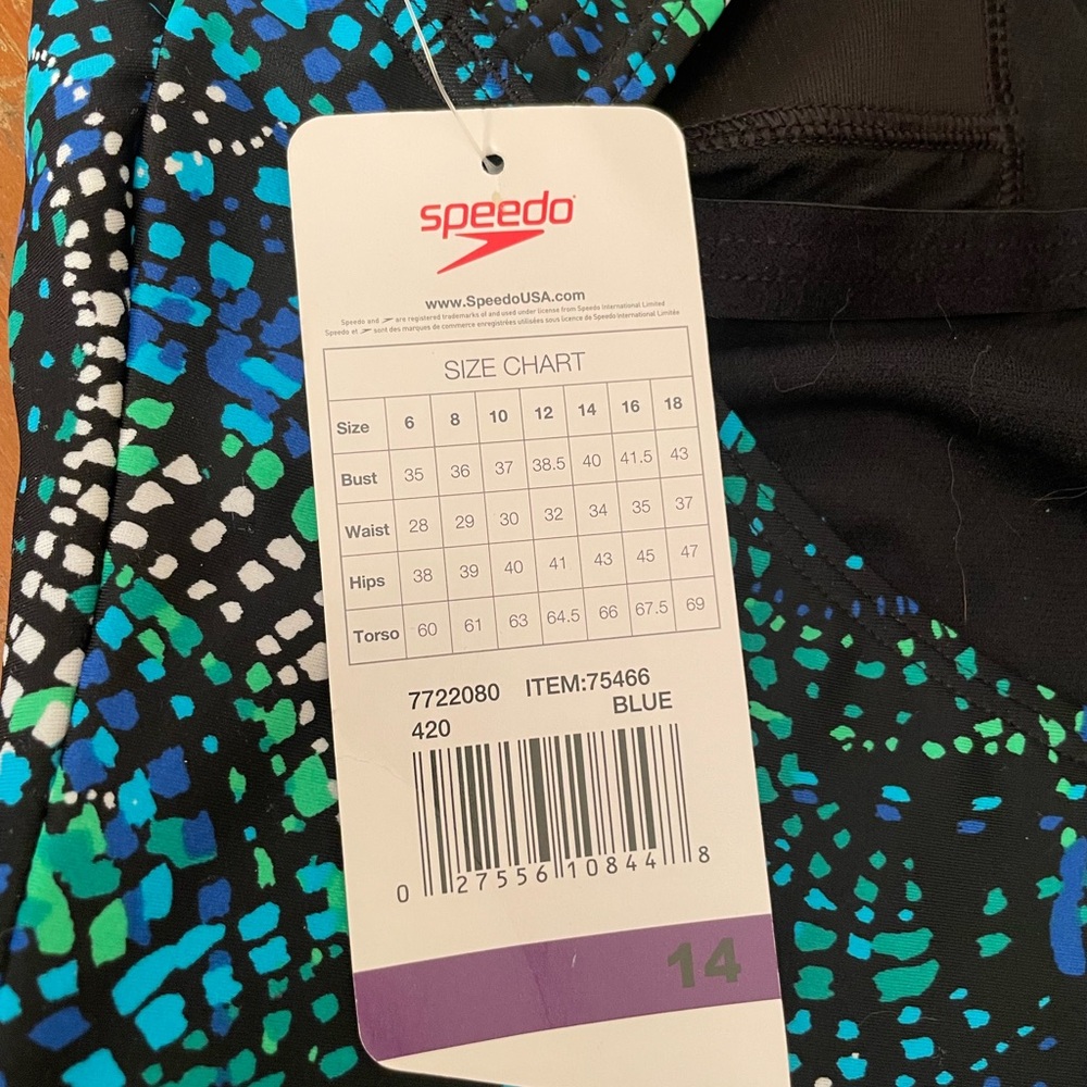 NWT Speedo Blue & Green Patterned Swimsuit - Picture 7 of 8